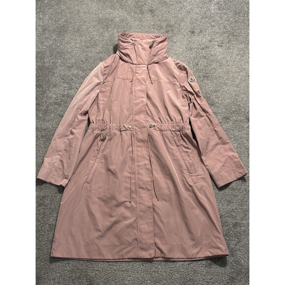 MONCLER Blush Pink Malachite Long Parka Trench Coat Size 4 Authentic - Picture 1 of 16